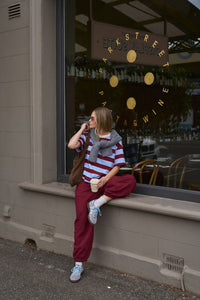 Bowie Barrel Leg Trackpant - Burgundy Contrast Buff Bind