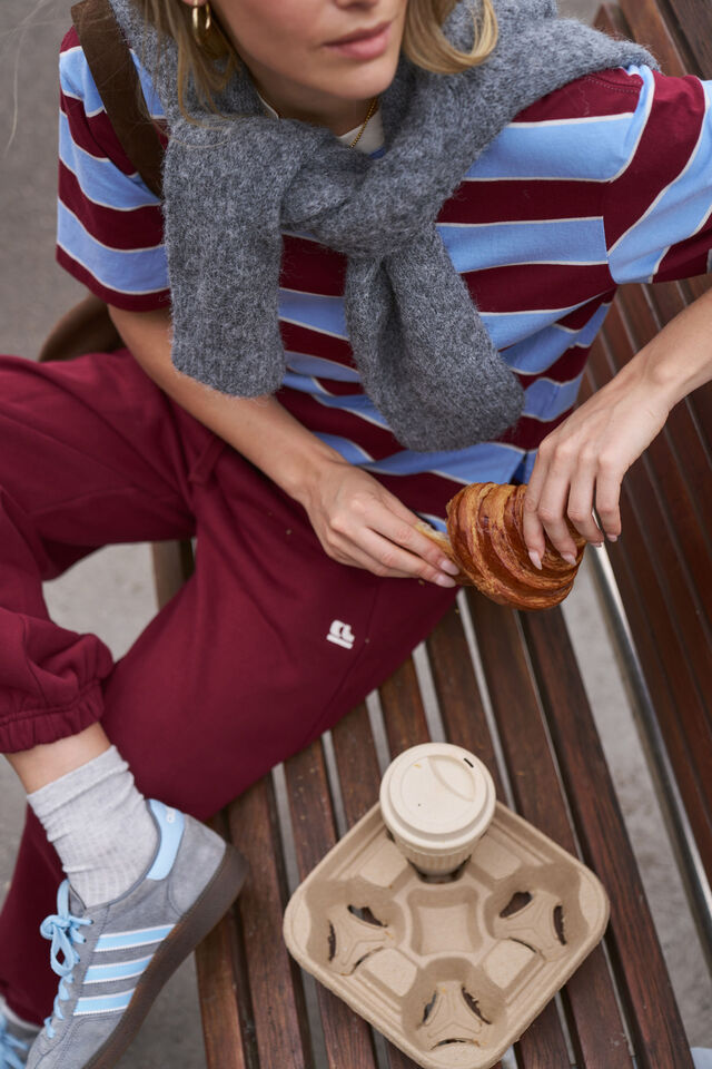 Bowie Barrel Leg Trackpant - Burgundy Contrast Buff Bind