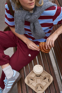Bowie Barrel Leg Trackpant - Burgundy Contrast Buff Bind