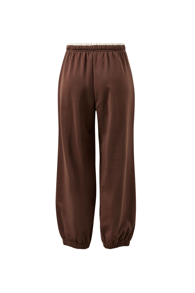 Bowie Barrel Leg Trackpant - Brunette Brown Contrast Buff Bind