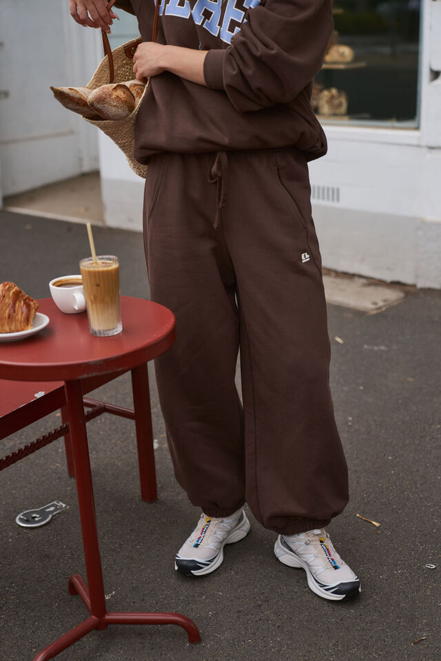 Bowie Barrel Leg Trackpant - Brunette Brown Contrast Buff Bind