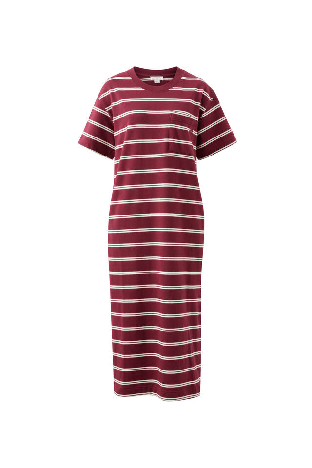 Charlotte Midi Terry Dress - Burgundy Milk Stripe