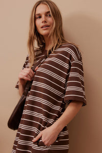 Cleo Mini Terry Dress - Chocolate White Stripe