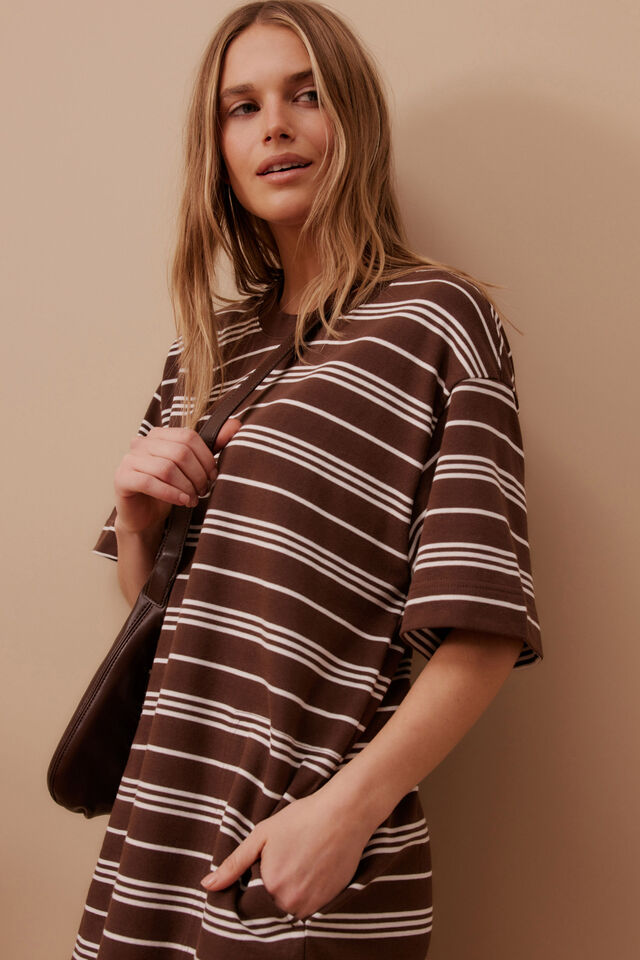 Cleo Mini Terry Dress - Chocolate White Stripe