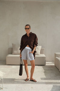 Mila Short - Brown White Small Stripe