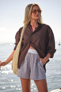 Mila Short - Brown White Small Stripe