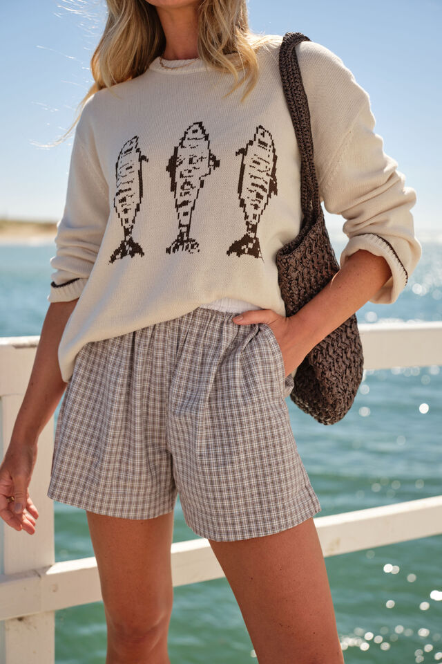 Mila Short - Wine Choc Blue Check