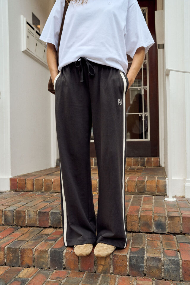 Gigi Wide Leg Terry Trackpant - Phantom Side Stripe