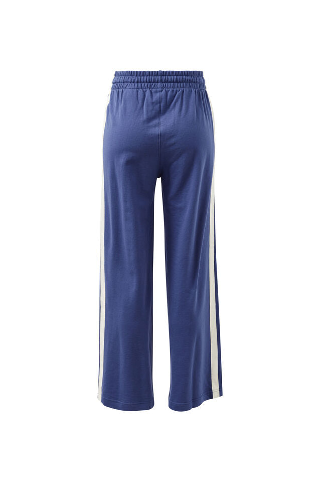 Gigi Wide Leg Terry Trackpant - Washed Navy Side Stripe