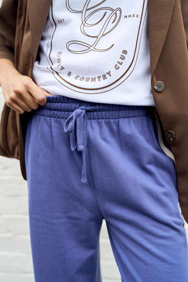 Gigi Wide Leg Terry Trackpant - Washed Navy Side Stripe