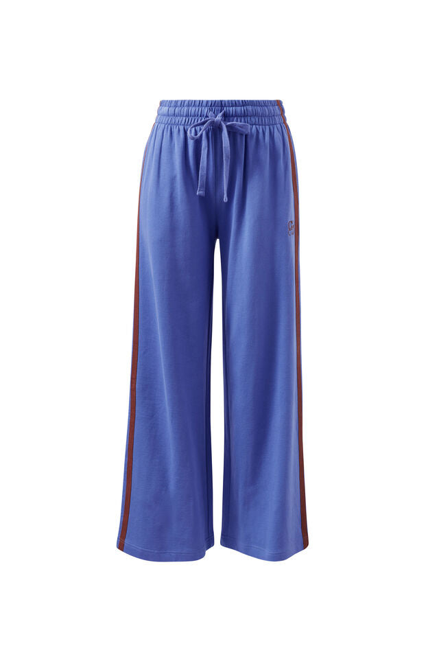 Gigi Wide Leg Terry Trackpant - Vintage Blue Mixed Side Stripe