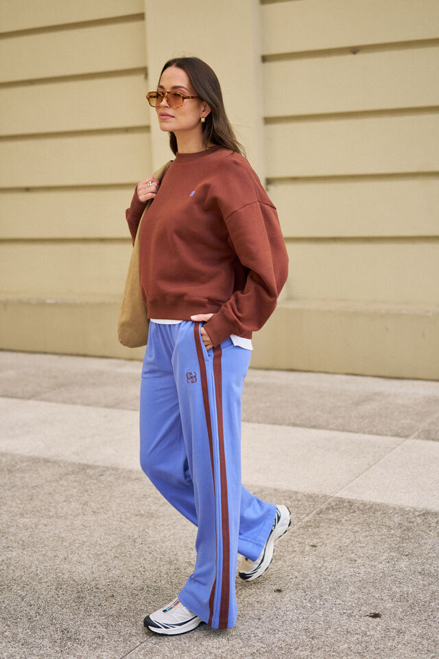 Gigi Wide Leg Terry Trackpant - Vintage Blue Mixed Side Stripe