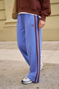 Gigi Wide Leg Terry Trackpant - Vintage Blue Mixed Side Stripe