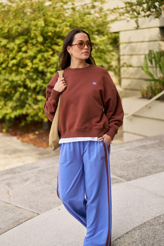 Gigi Wide Leg Terry Trackpant - Vintage Blue Mixed Side Stripe