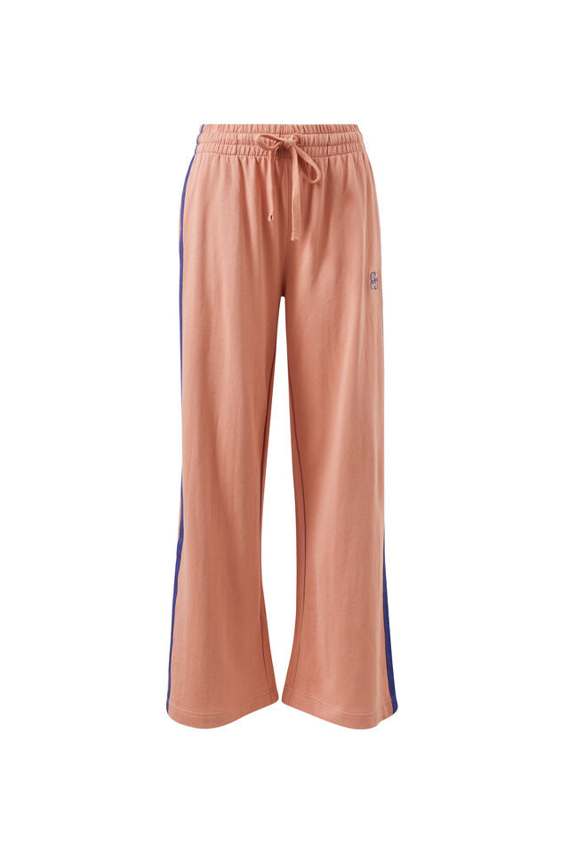Gigi Wide Leg Terry Trackpant - Pink Clay Washed Navy Side Stripe