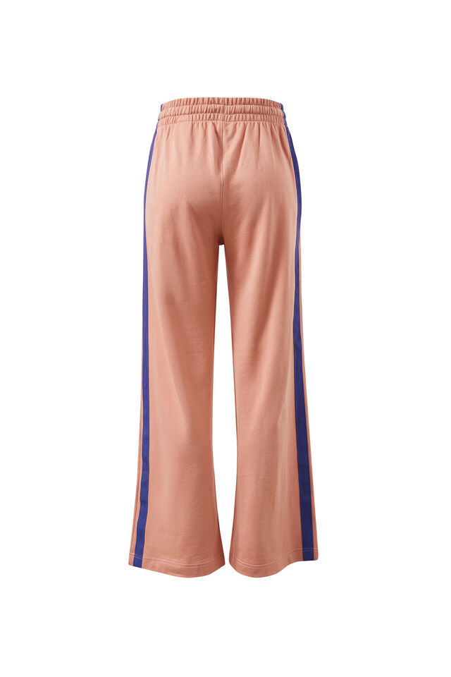 Gigi Wide Leg Terry Trackpant - Pink Clay Washed Navy Side Stripe