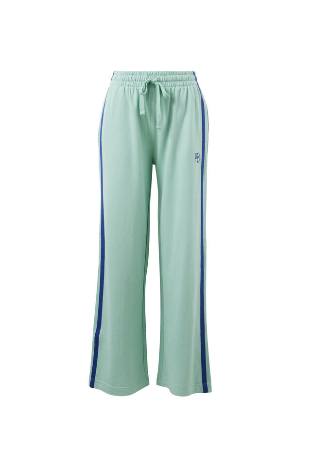 Gigi Wide Leg Terry Trackpant - Seafoam/Polo Blue Side Stripe