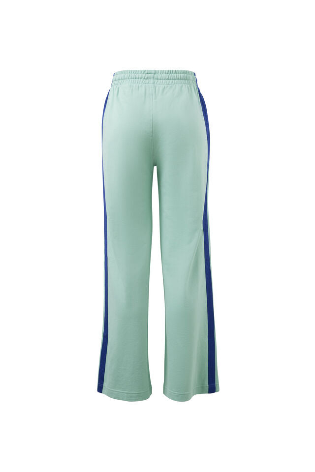 Gigi Wide Leg Terry Trackpant - Seafoam/Polo Blue Side Stripe