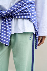 Gigi Wide Leg Terry Trackpant - Seafoam/Polo Blue Side Stripe