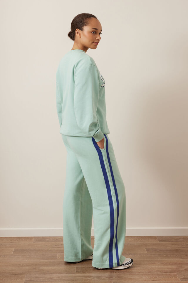 Gigi Wide Leg Terry Trackpant - Seafoam/Polo Blue Side Stripe