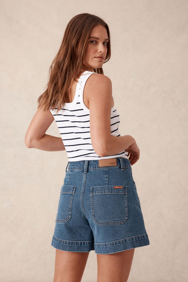 Esther Denim Patch Pocket Short - Fresh Indigo