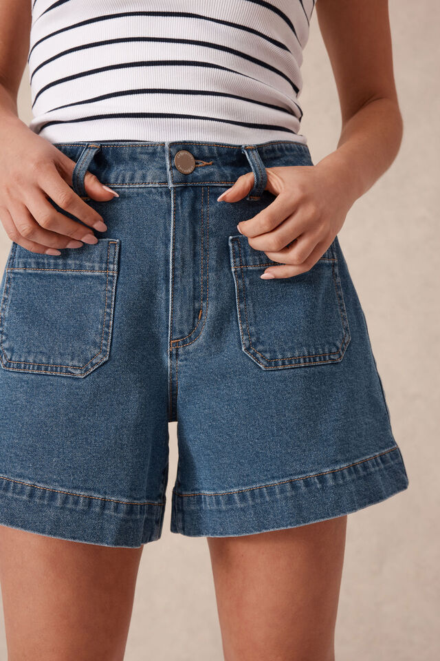 Esther Denim Patch Pocket Short - Fresh Indigo