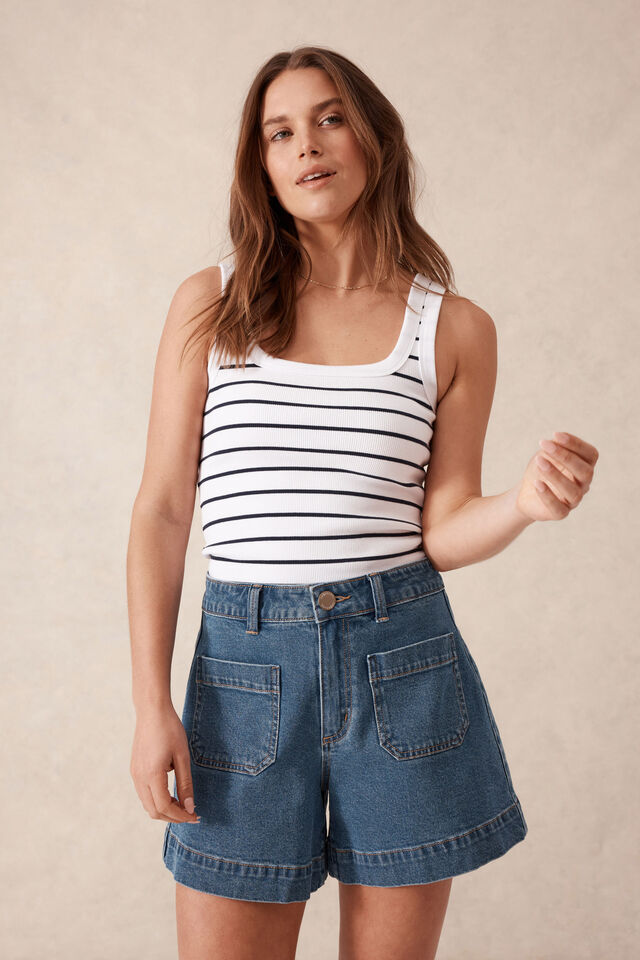 Esther Denim Patch Pocket Short - Fresh Indigo