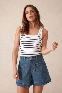 Esther Denim Patch Pocket Short - Fresh Indigo