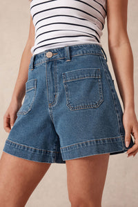 Esther Denim Patch Pocket Short - Fresh Indigo
