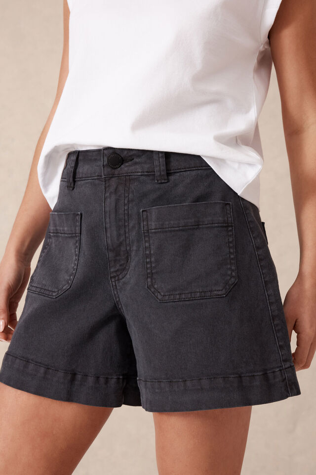 Esther Denim Patch Pocket Short - Washed Black