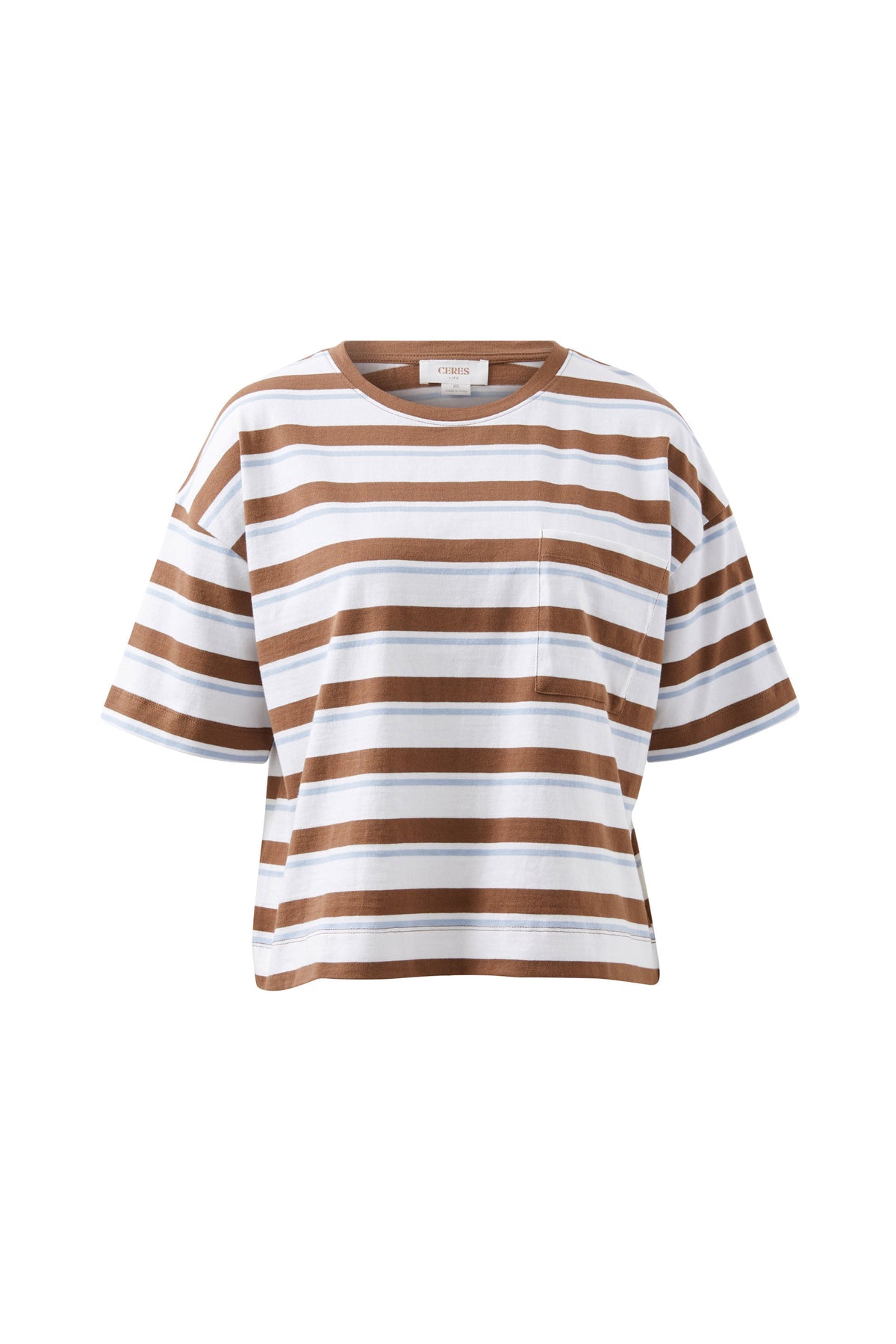 Boxy Pocket Tee - White/milk Choc Chalk Stripe