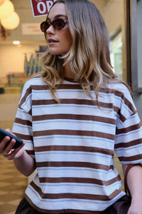Boxy Pocket Tee - White/milk Choc Chalk Stripe