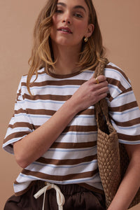 Boxy Pocket Tee - White/milk Choc Chalk Stripe