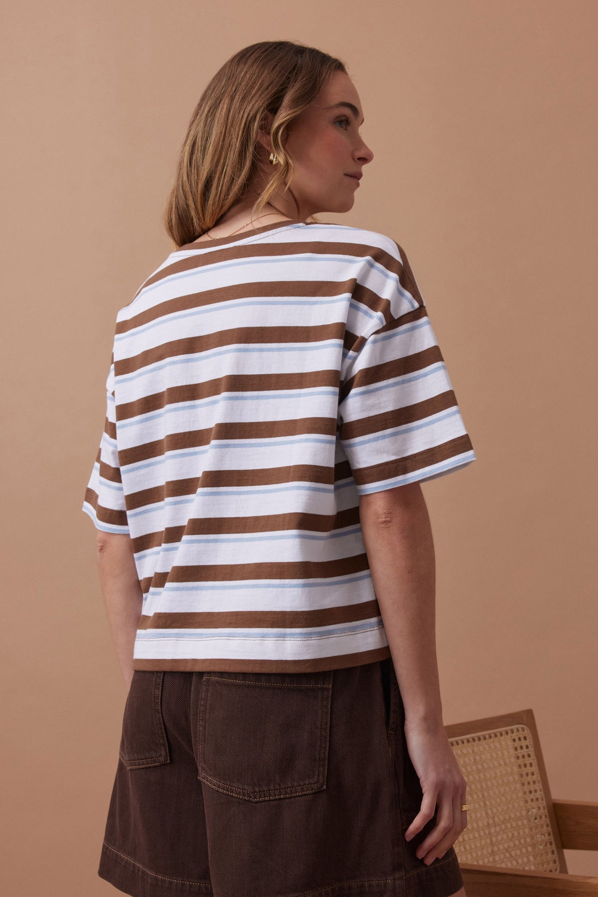 Boxy Pocket Tee - White/milk Choc Chalk Stripe