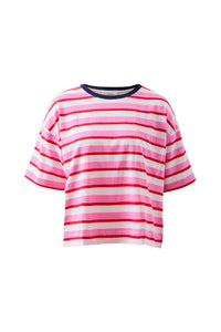 Boa Boxy Pocket Tee - Hibiscus/Heritage Red Stripe