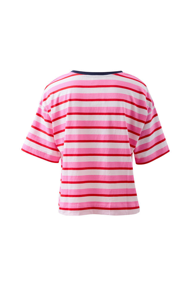 Boa Boxy Pocket Tee - Hibiscus/Heritage Red Stripe