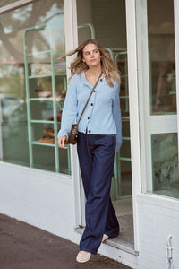 Nelly Long Sleeve Knit Cardi - China Blue