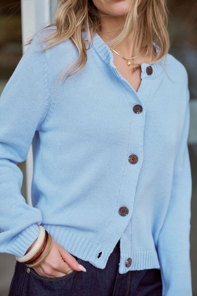 Nelly Long Sleeve Knit Cardi - China Blue