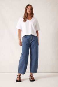 Boxy V Neck Tee - White