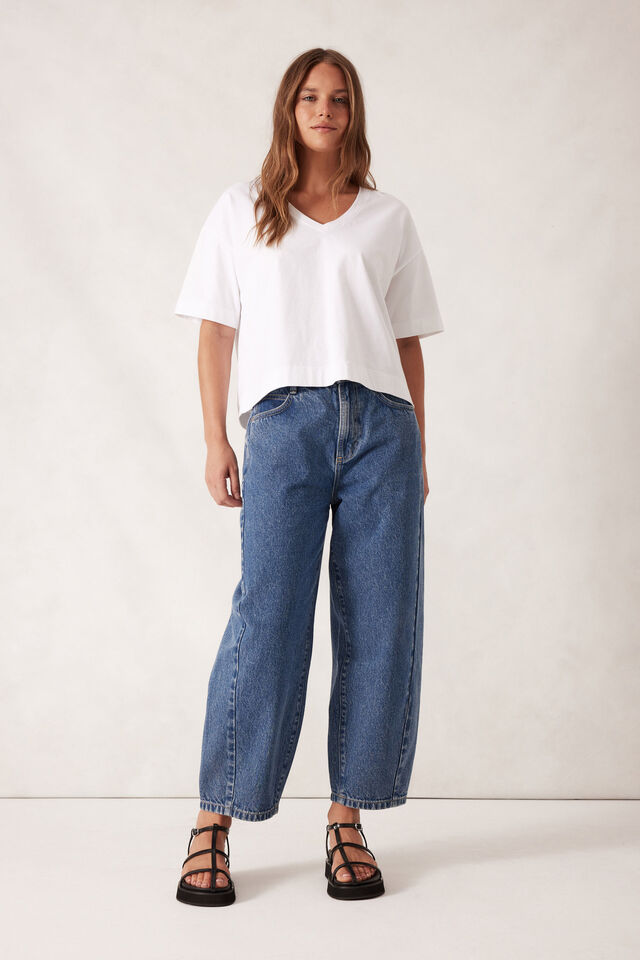 Boxy V Neck Tee - White