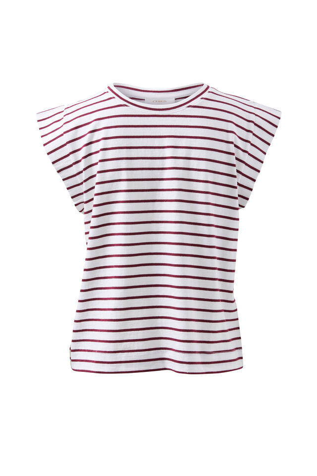 Extended Shoulder Tee - White/Pomegranate Stripe
