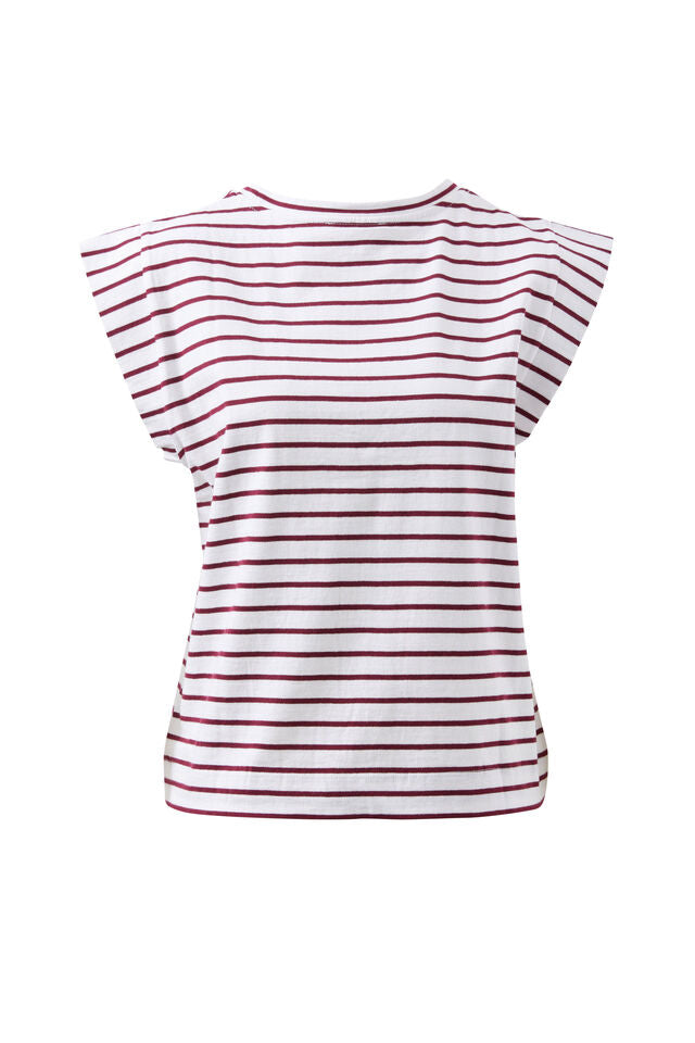 Extended Shoulder Tee - White/Pomegranate Stripe