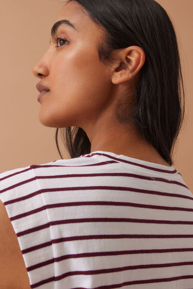 Extended Shoulder Tee - White/Pomegranate Stripe