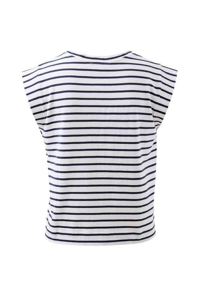 Extended Shoulder Tee - White/French Navy Stripe