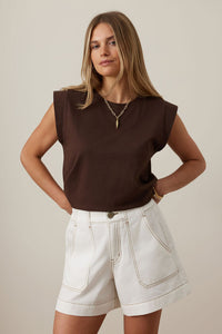 Esme Extended Shoulder Tee - Chocolate