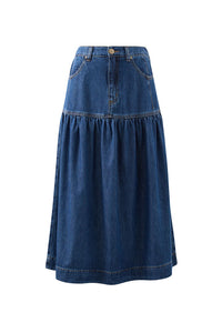 Drop Waist Denim Midi Skirt - Caspian Blue
