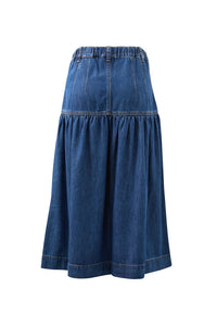Drop Waist Denim Midi Skirt - Caspian Blue