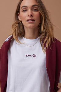Tully Boyfriend Tee - White/Ceres Script Pomegranate Embroidery