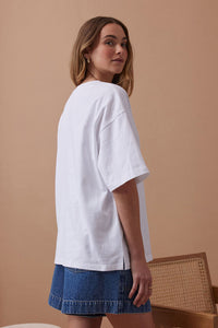 Tully Boyfriend Tee - White/Ceres Script Pomegranate Embroidery