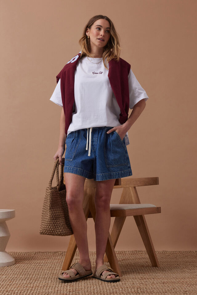 Tully Boyfriend Tee - White/Ceres Script Pomegranate Embroidery